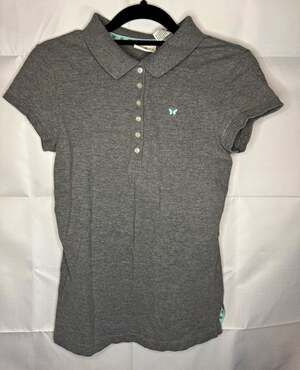 Aéropostale Women’s M Gray Slim Fit Stretch Knit Collared Polo Short Sleeve